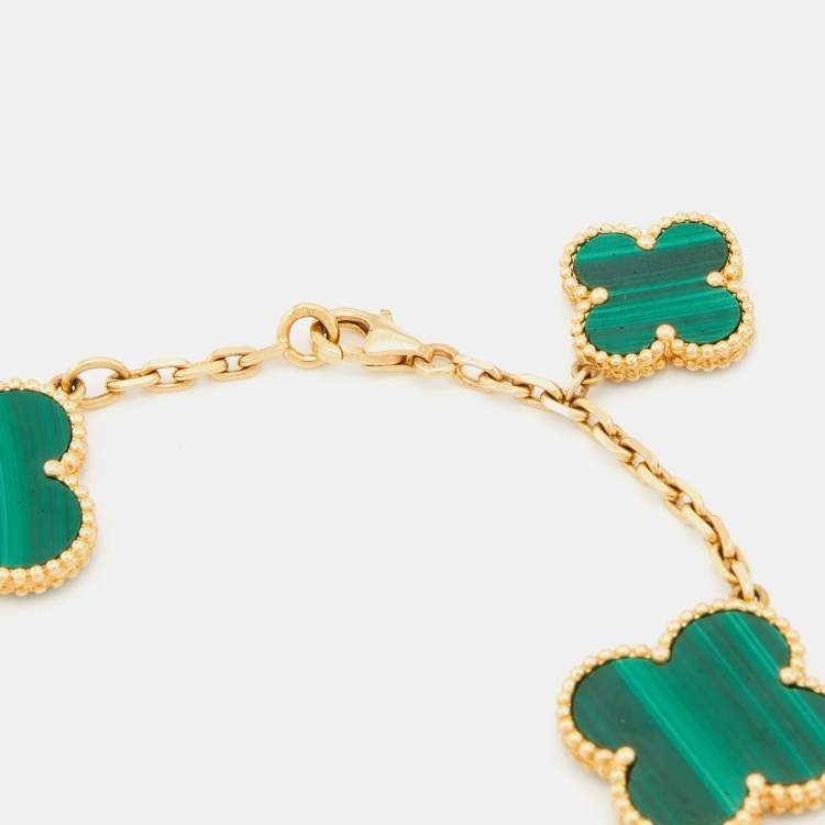 Pre Owned Van Cleef & Arpels Magic Alhambra Malachite 18k Yellow Gold Bracelet