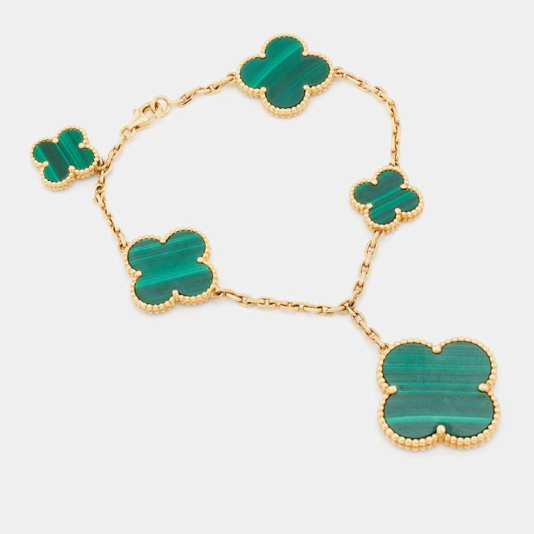 Pre Owned Van Cleef & Arpels Magic Alhambra Malachite 18k Yellow Gold Bracelet
