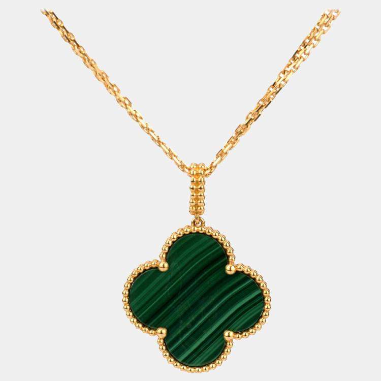 Pre Owned Van Cleef & Arpels Magic Alhambra 18K Yellow Gold Malachite Necklace