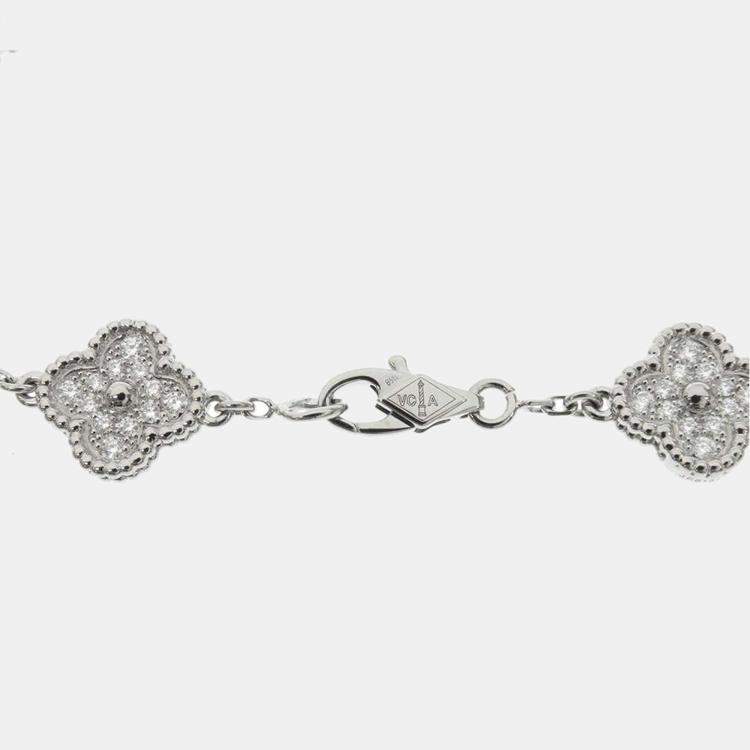 Pre Owned Van Cleef & Arpels Sweet Alhambra 18K White Gold Diamond Bracelet 17.5