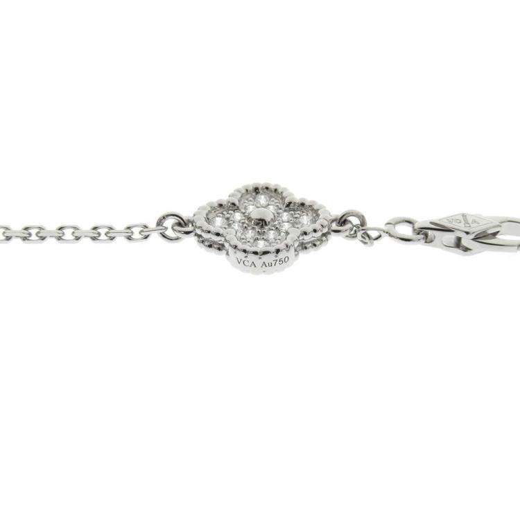 Pre Owned Van Cleef & Arpels Sweet Alhambra 18K White Gold Diamond Bracelet 17.5