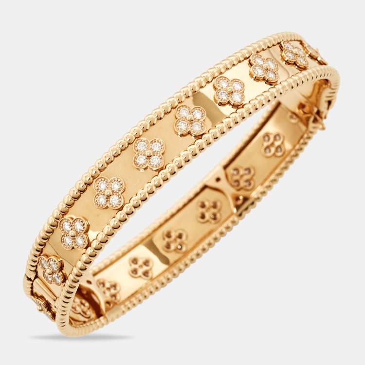 Pre Owned Van Cleef & Arpels Perlée Clovers Diamond 18k Rose Gold Medium Model Bracelet L