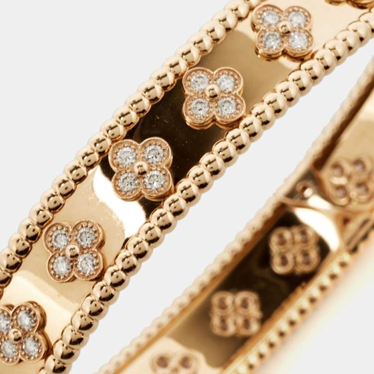 Pre Owned Van Cleef & Arpels Perlée Clovers Diamond 18k Rose Gold Medium Model Bracelet L
