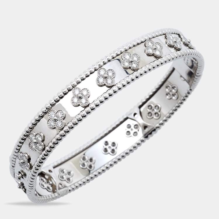 Pre Owned Van Cleef & Arpels Perlée Clover Diamonds 18k White Gold Bracelet L