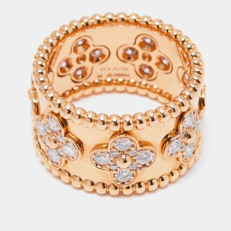 Pre Owned Van Cleef & Arpels Perlée Clover Diamonds 18k Rose Gold Ring Size 55