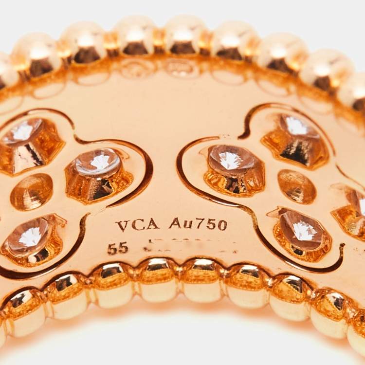 Pre Owned Van Cleef & Arpels Perlée Clover Diamonds 18k Rose Gold Ring Size 55
