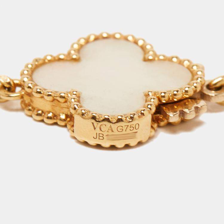 Pre Owned Van Cleef & Arpels Magic Alhambra Mother of Pearl 18k Yellow Gold 16 Motif Station Onyx Necklace