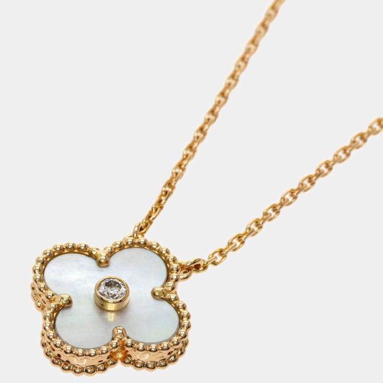 Pre Owned Van Cleef & Arpels Vintage Alhambra Limited Edition 18K Rose Gold and Diamond Mother of Pearl Necklace