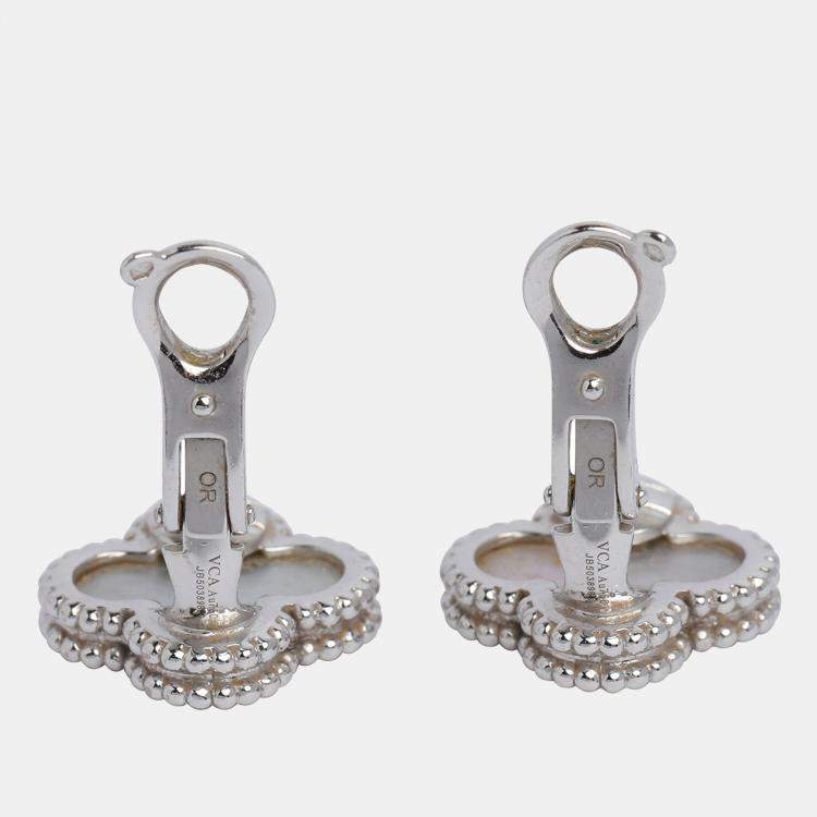 Pre Owned Van Cleef & Arpels Vintage Alhambra 18K White Gold Mother of Pearl Earrings