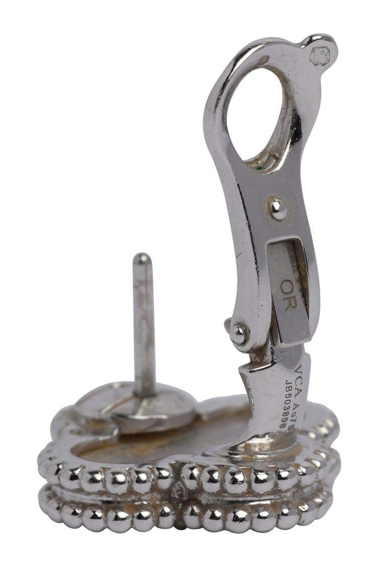 Pre Owned Van Cleef & Arpels Vintage Alhambra 18K White Gold Mother of Pearl Earrings