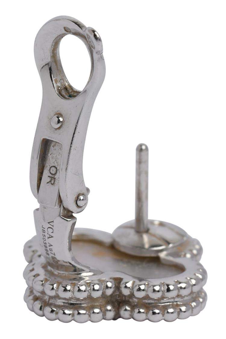 Pre Owned Van Cleef & Arpels Vintage Alhambra 18K White Gold Mother of Pearl Earrings