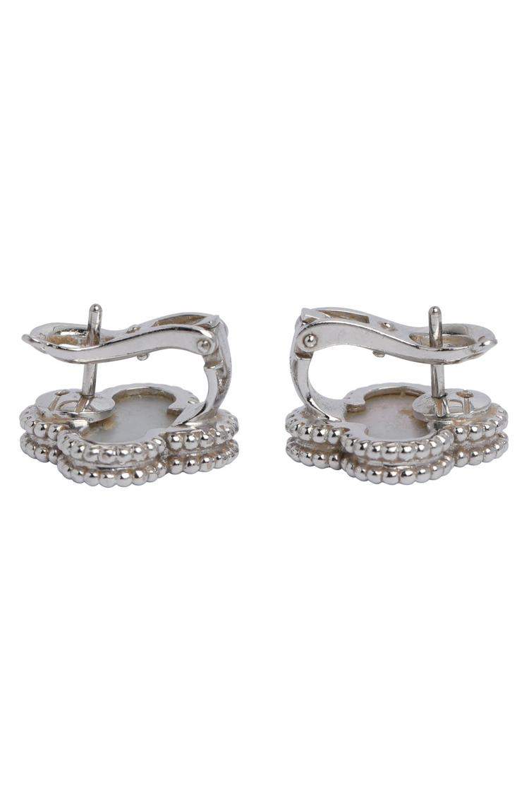 Pre Owned Van Cleef & Arpels Vintage Alhambra 18K White Gold Mother of Pearl Earrings