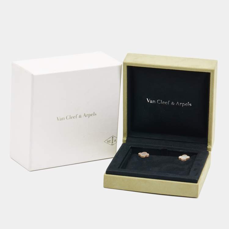 Pre Owned Van Cleef & Arpels Vintage Alhambra Mother of Pearl 18k Yellow Gold Earrings