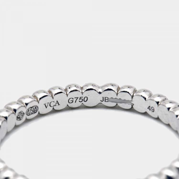 Pre Owned Van Cleef & Arpels Perlée Pearls 18k White Gold Small Model Ring Size 49