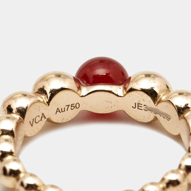 Pre Owned Van Cleef & Arpels Perlée Variation Couleurs Carnelian 18k Rose Gold Ring Size 51