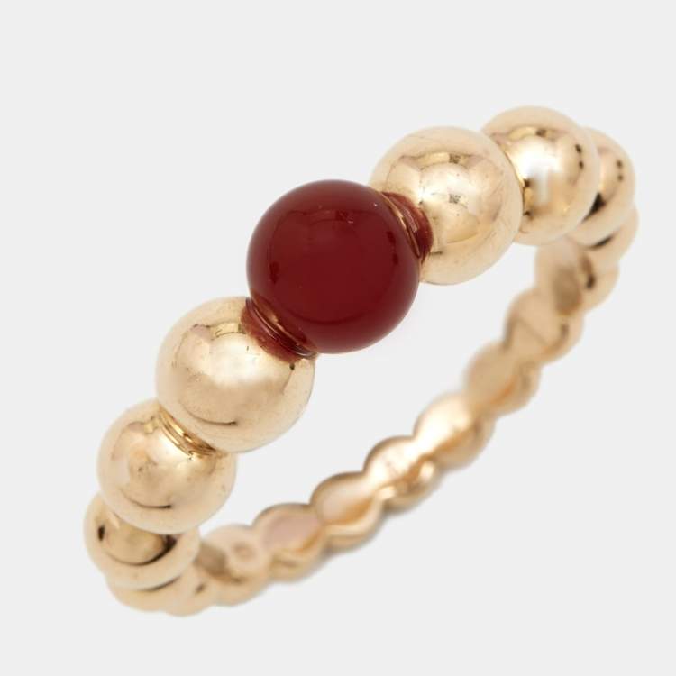 Pre Owned Van Cleef & Arpels Perlée Variation Couleurs Carnelian 18k Rose Gold Ring Size 51