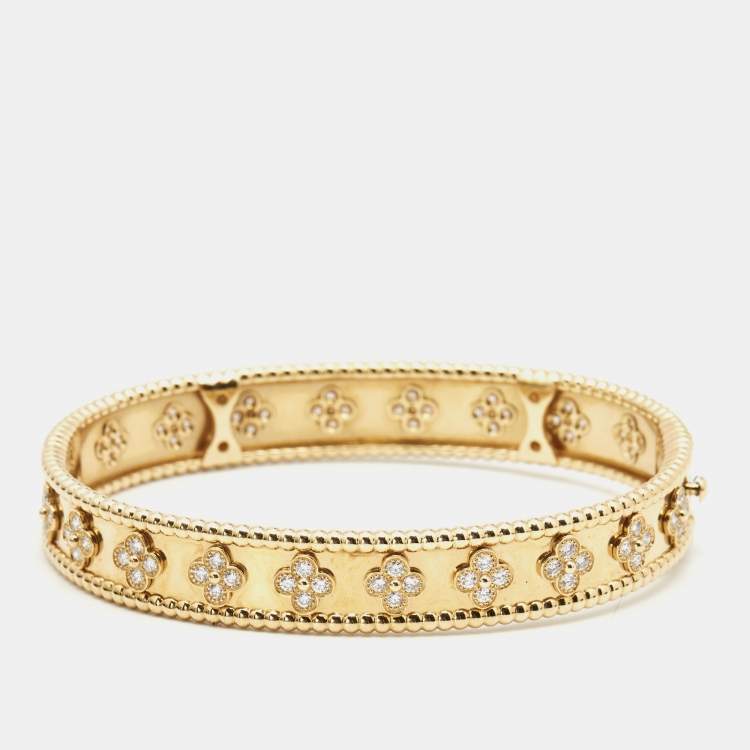 Pre Owned Van Cleef & Arpels Perlée Clover Diamonds 18k Yellow Gold Bracelet L