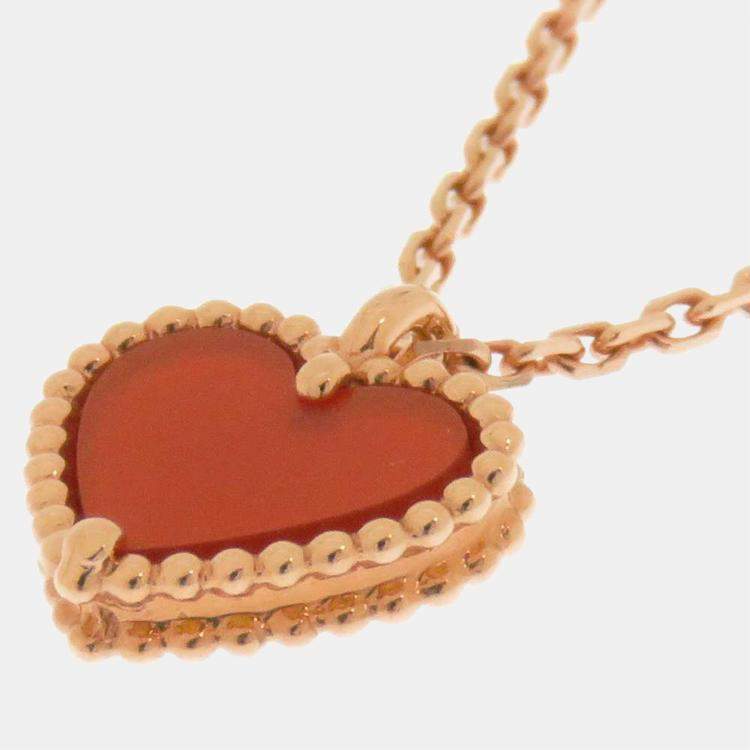 Pre Owned Van Cleef & Arpels Sweet Alhambra 18K Rose Gold Carnelian Necklace