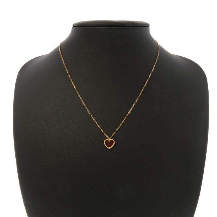 Pre Owned Van Cleef & Arpels Sweet Alhambra 18K Rose Gold Carnelian Necklace