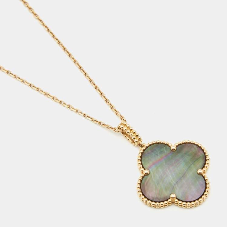 Pre Owned Van Cleef & Arpels Magic Alhambra Grey Mother of Pearl 18k Yellow Gold Long Pendant Necklace