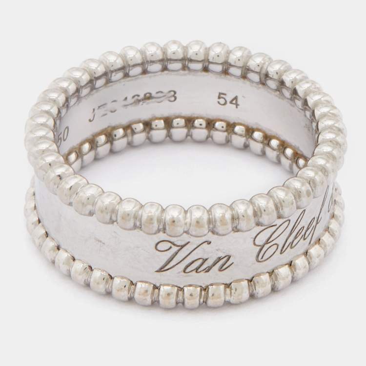 Pre Owned Van Cleef & Arpels Perlée Signature 18k White Gold Band Ring Size 54