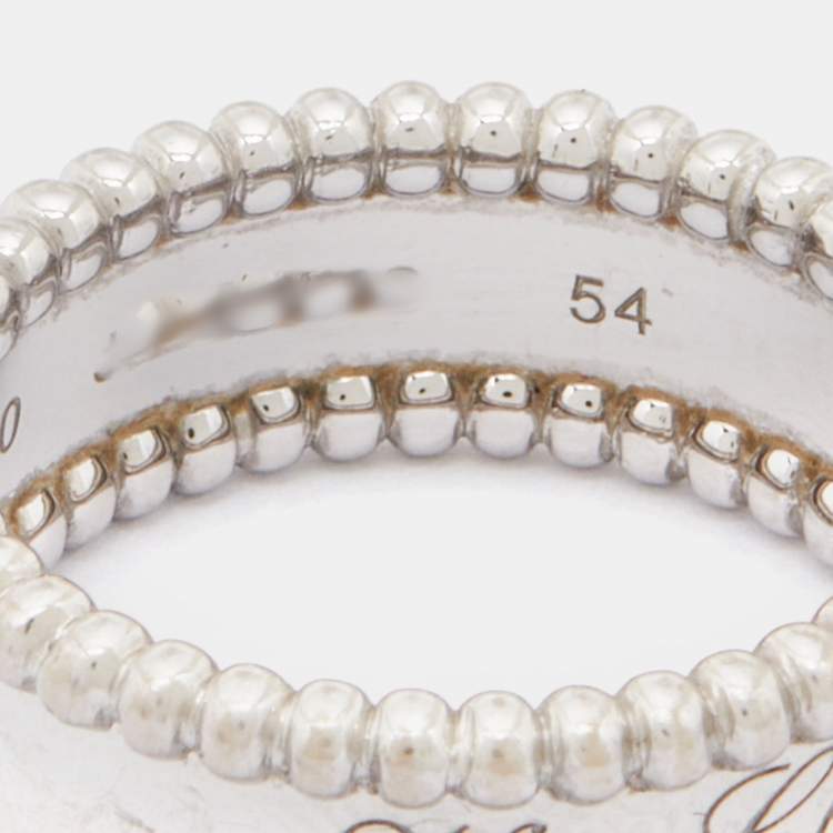 Pre Owned Van Cleef & Arpels Perlée Signature 18k White Gold Band Ring Size 54