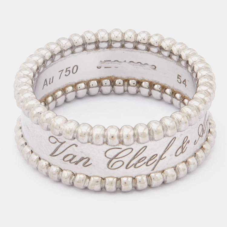 Pre Owned Van Cleef & Arpels Perlée Signature 18k White Gold Band Ring Size 54
