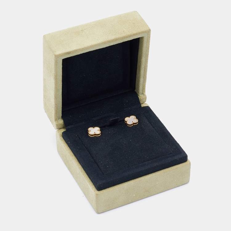 Pre Owned Van Cleef & Arpels Sweet Alhambra Mother of Pearl 18k Yellow Gold Stud Earrings