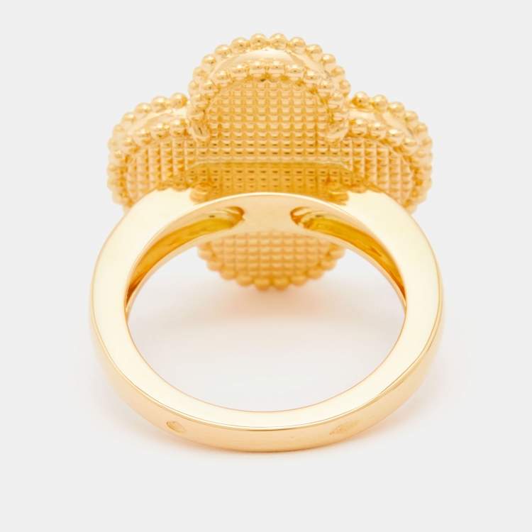 Pre Owned Van Cleef & Arpels Magic Alhambra Malachite 18k Yellow Gold Ring Size 53