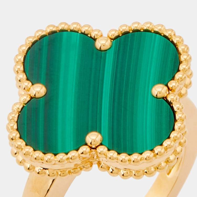 Pre Owned Van Cleef & Arpels Magic Alhambra Malachite 18k Yellow Gold Ring Size 53