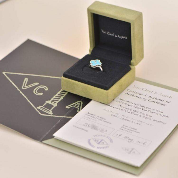 Pre Owned Van Cleef & Arpels Alhambra Turquoise White Gold Diamond Ring