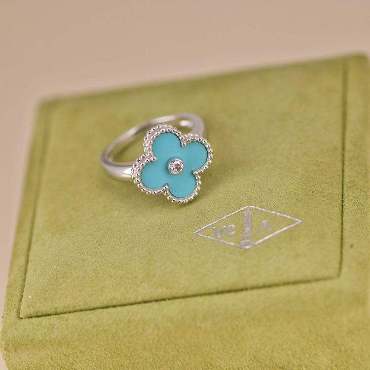 Pre Owned Van Cleef & Arpels Alhambra Turquoise White Gold Diamond Ring