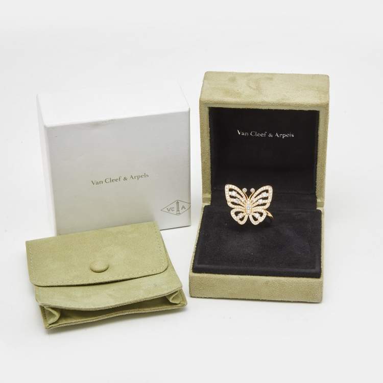 Pre Owned Van Cleef & Arpels Flying Butterfly Between the Finger Diamond 18k Yellow Gold Ring Size 53