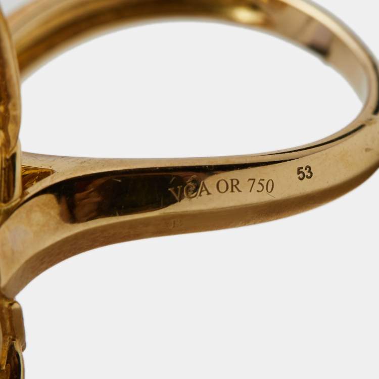 Pre Owned Van Cleef & Arpels Flying Butterfly Between the Finger Diamond 18k Yellow Gold Ring Size 53