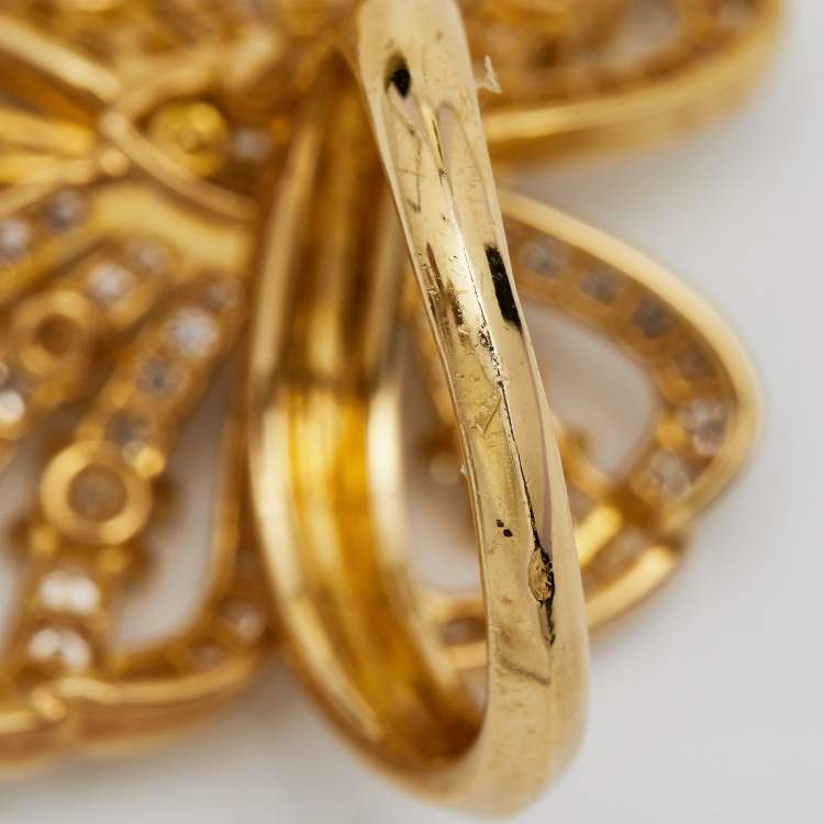 Pre Owned Van Cleef & Arpels Flying Butterfly Between the Finger Diamond 18k Yellow Gold Ring Size 53