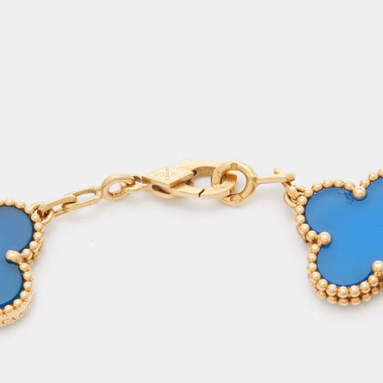 Pre Owned Van Cleef & Arpels Vintage Alhambra 5-Motif Agate 18k Yellow Gold Bracelet