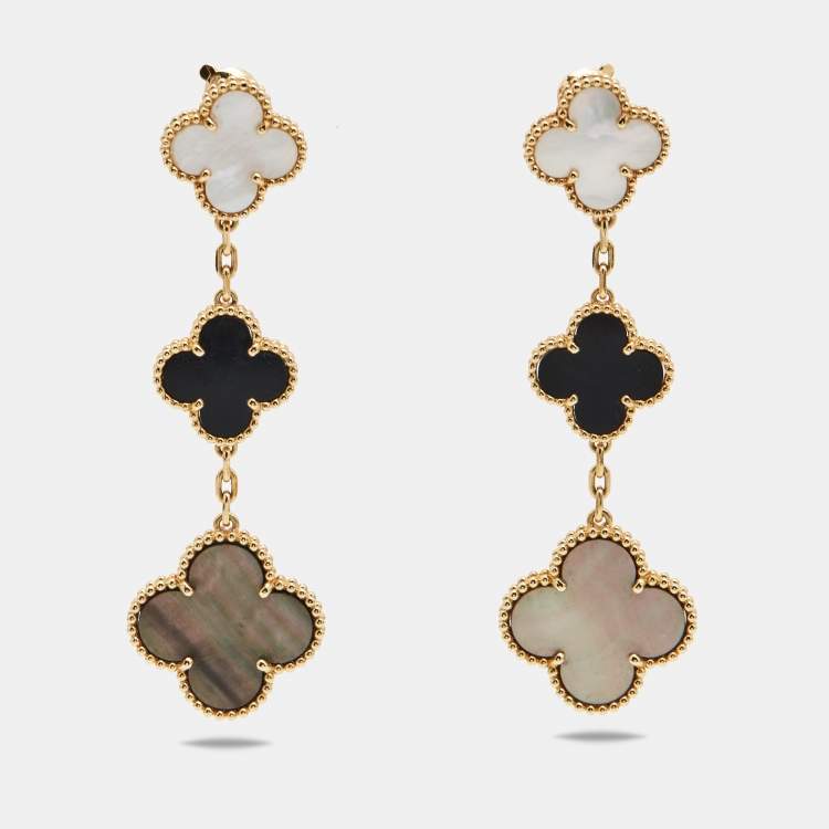 Pre Owned Van Cleef & Arpels Magic Alhambra Mother of Pearl 18k Yellow Gold Drop Earrings