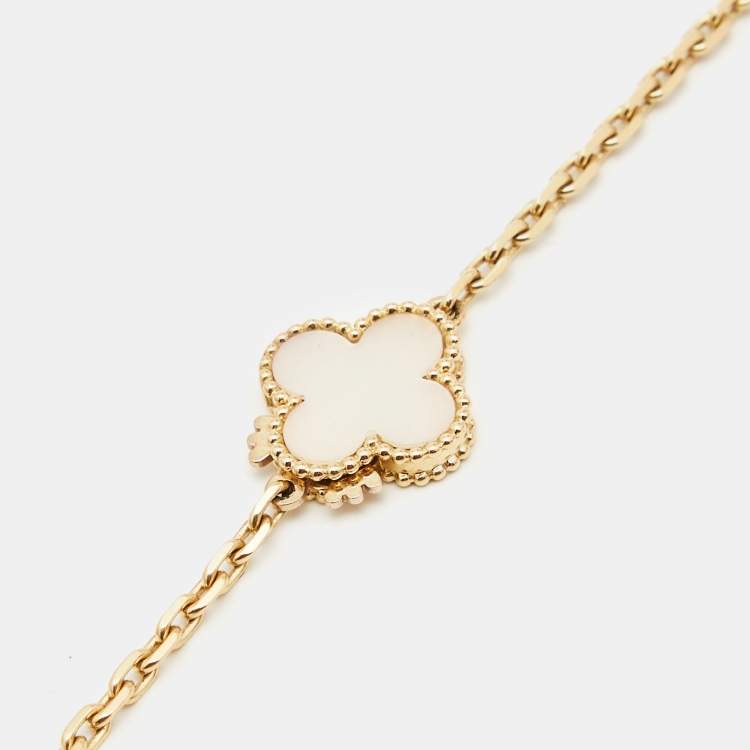 Pre Owned Van Cleef & Arpels Magic Alhambra 16 Motif Mother of Pearl Onyx 18k Yellow Gold Long Station Necklace