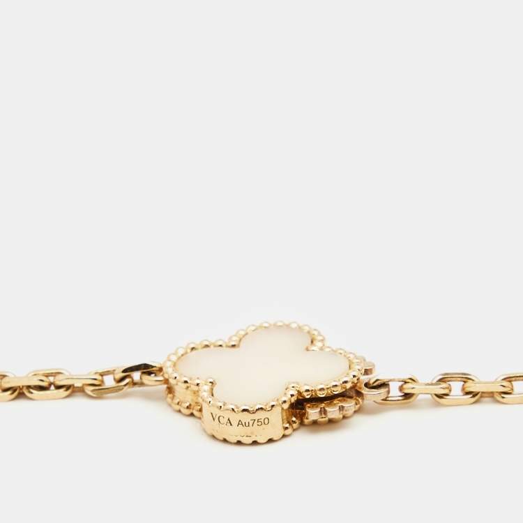 Pre Owned Van Cleef & Arpels Magic Alhambra 16 Motif Mother of Pearl Onyx 18k Yellow Gold Long Station Necklace