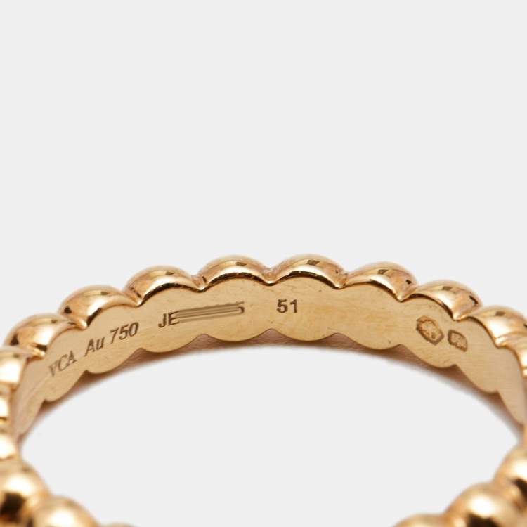 Pre Owned Van Cleef & Arpels Medium Perlée Pearls 18k Yellow Gold Ring Size 51