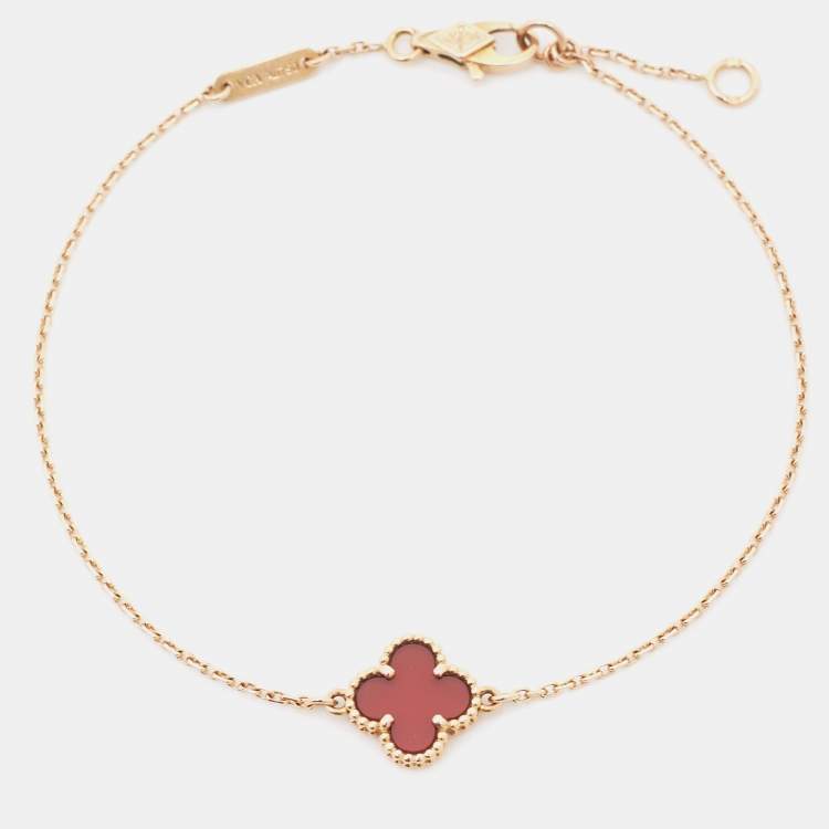 Pre Owned Van Cleef & Arpels Sweet Alhambra Carnelian 18K Rose Gold Bracelet