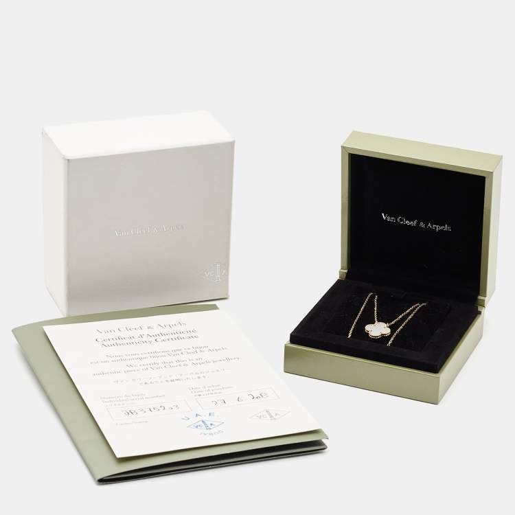 Pre Owned Van Cleef & Arpels Vintage Alhambra Mother of Pearl 18k Yellow Gold Necklace