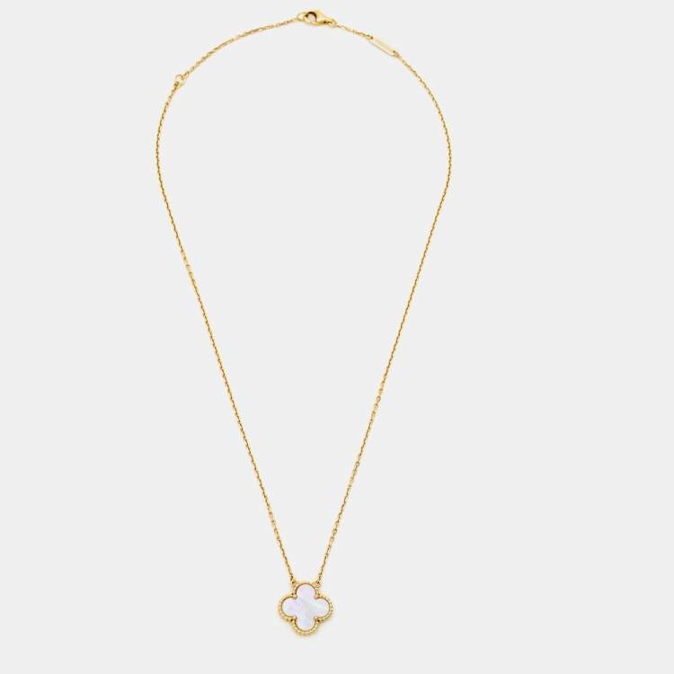 Pre Owned Van Cleef & Arpels Vintage Alhambra Mother of Pearl 18k Yellow Gold Necklace