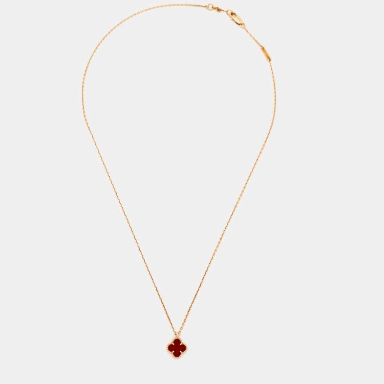 Pre Owned Van Cleef & Arpels Sweet Alhambra Carnelian 18k Rose Gold Pendant Necklace