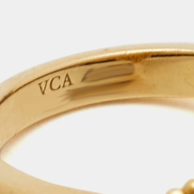 Pre Owned Van Cleef & Arpels Vintage Alhambra Diamond Mother of Pearl 18K Yellow Gold Ring Size 51