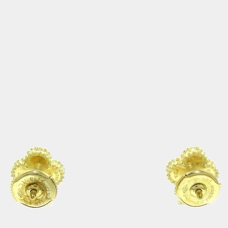 Pre Owned Van Cleef & Arpels Vintage Alhambra 18K Yellow Gold Mother of Pearl Earrings