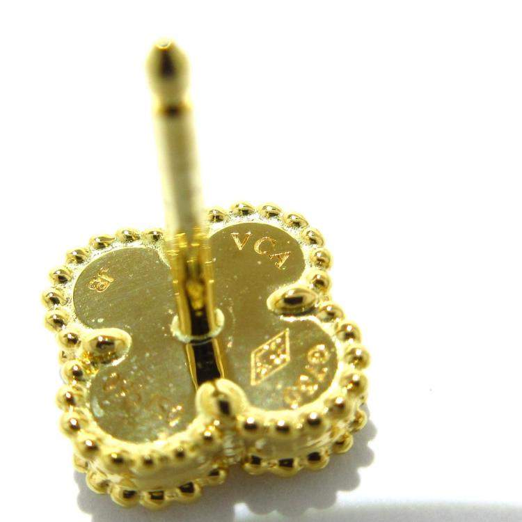 Pre Owned Van Cleef & Arpels Vintage Alhambra 18K Yellow Gold Mother of Pearl Earrings