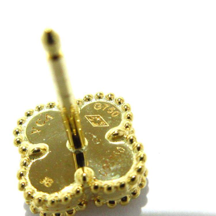 Pre Owned Van Cleef & Arpels Vintage Alhambra 18K Yellow Gold Mother of Pearl Earrings