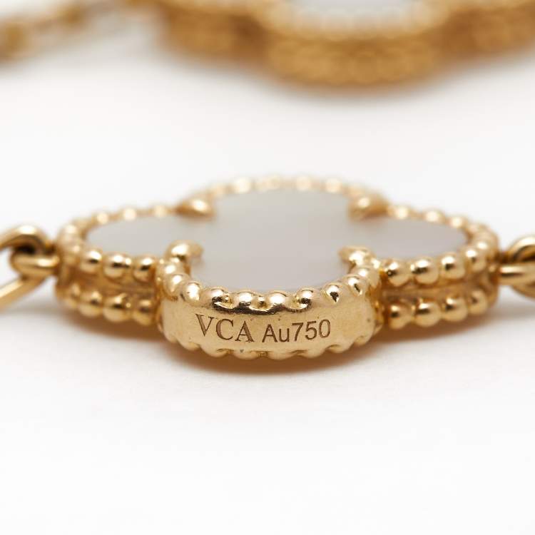 Pre Owned Van Cleef & Arpels Vintage Alhambra Mother of Pearl 18k Yellow Gold Station Bracelet