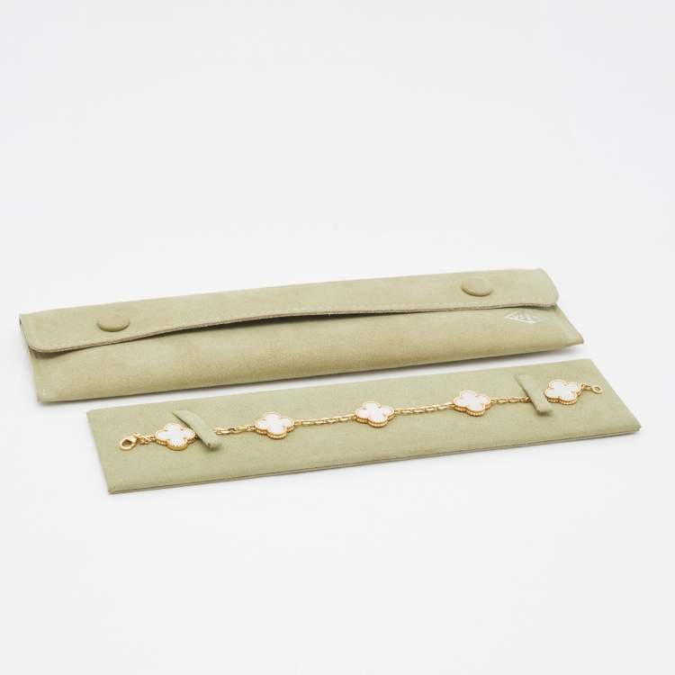 Pre Owned Van Cleef & Arpels Vintage Alhambra Mother of Pearl 18k Yellow Gold Station Bracelet